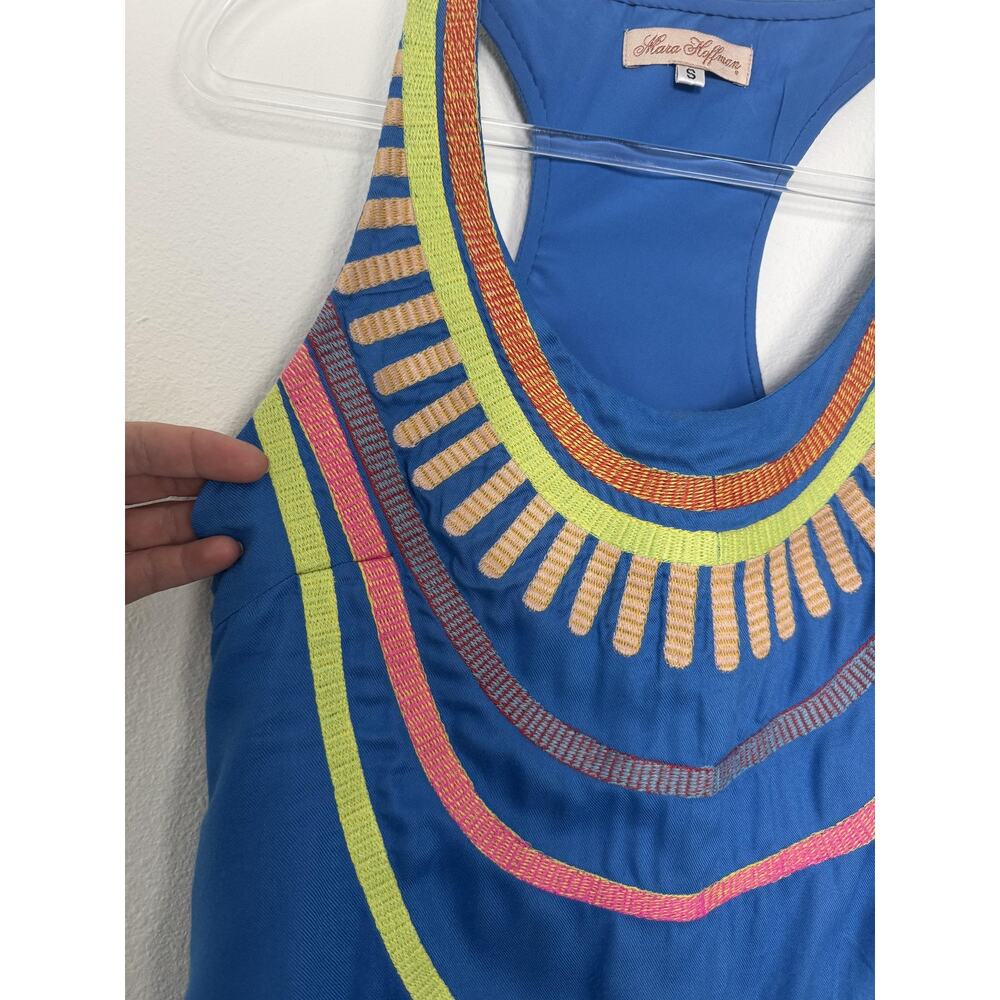 Mara Hoffman Tank Top Womens Small Blue Racerback Embroidered Boho Festival - Picture 2 of 8